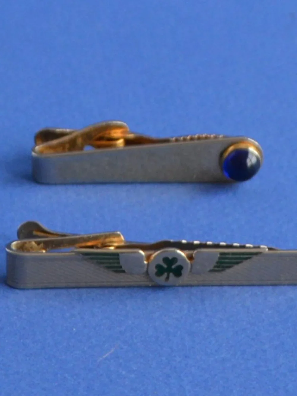 Set of 4 Tie Clasps/Tacks-Chrysler, Square, Blue Stone, Rope, and Central Wing